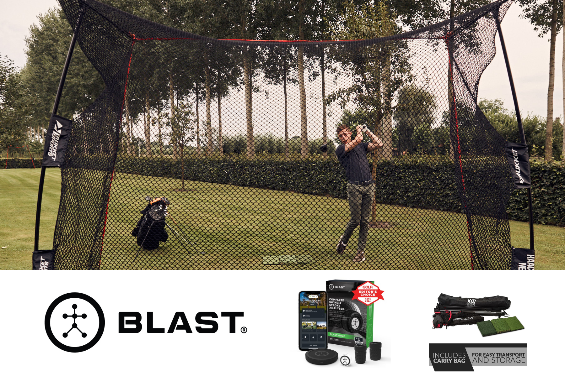 Ensemble d'entraînement Golf Blast avec filet de golf Rukket : améliorez votre swing à la maison